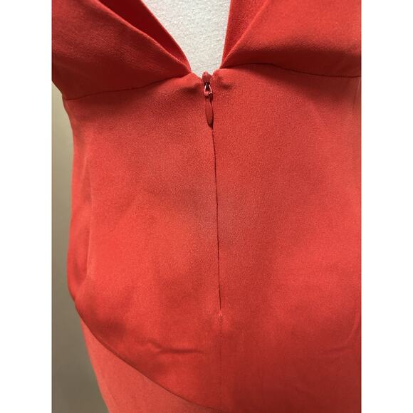 HANEY Lydia Asymmetrical Red Chile Silk Cocktail V-Neck Dress - Size 4 - Picture 3 of 4